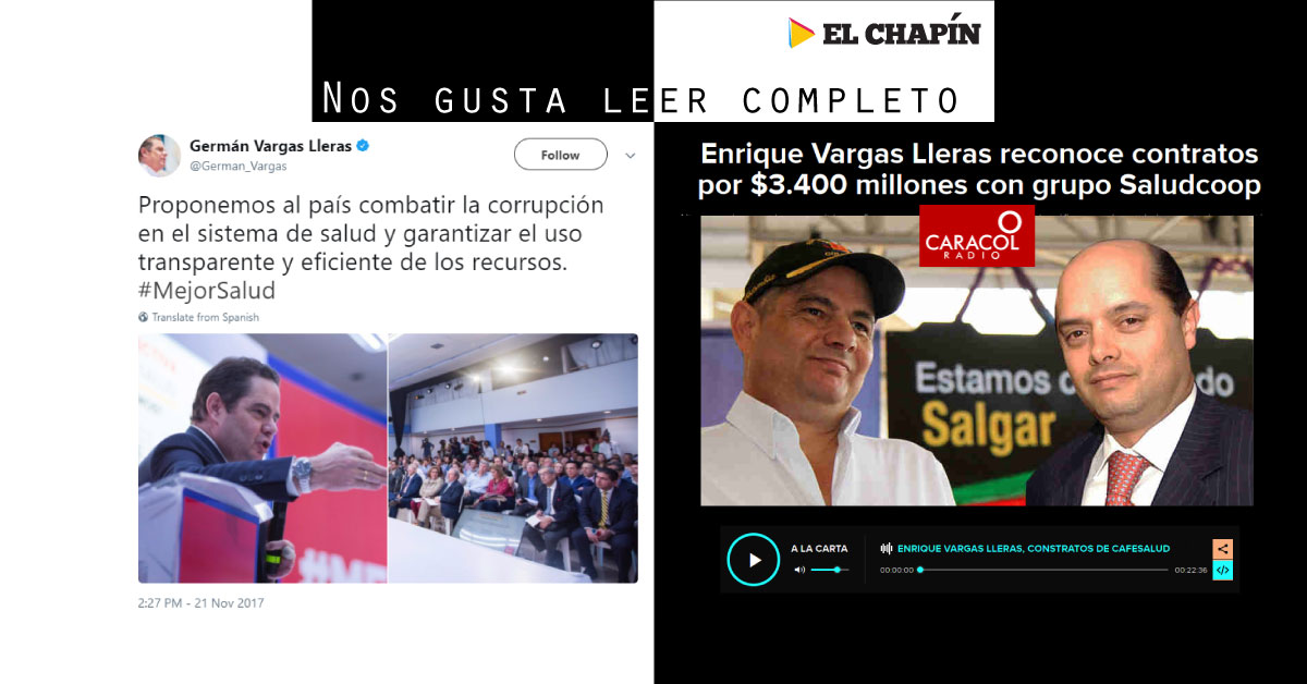 Vargas Lleras promete transparencia en salud, donde su hermano participa de la corrupción